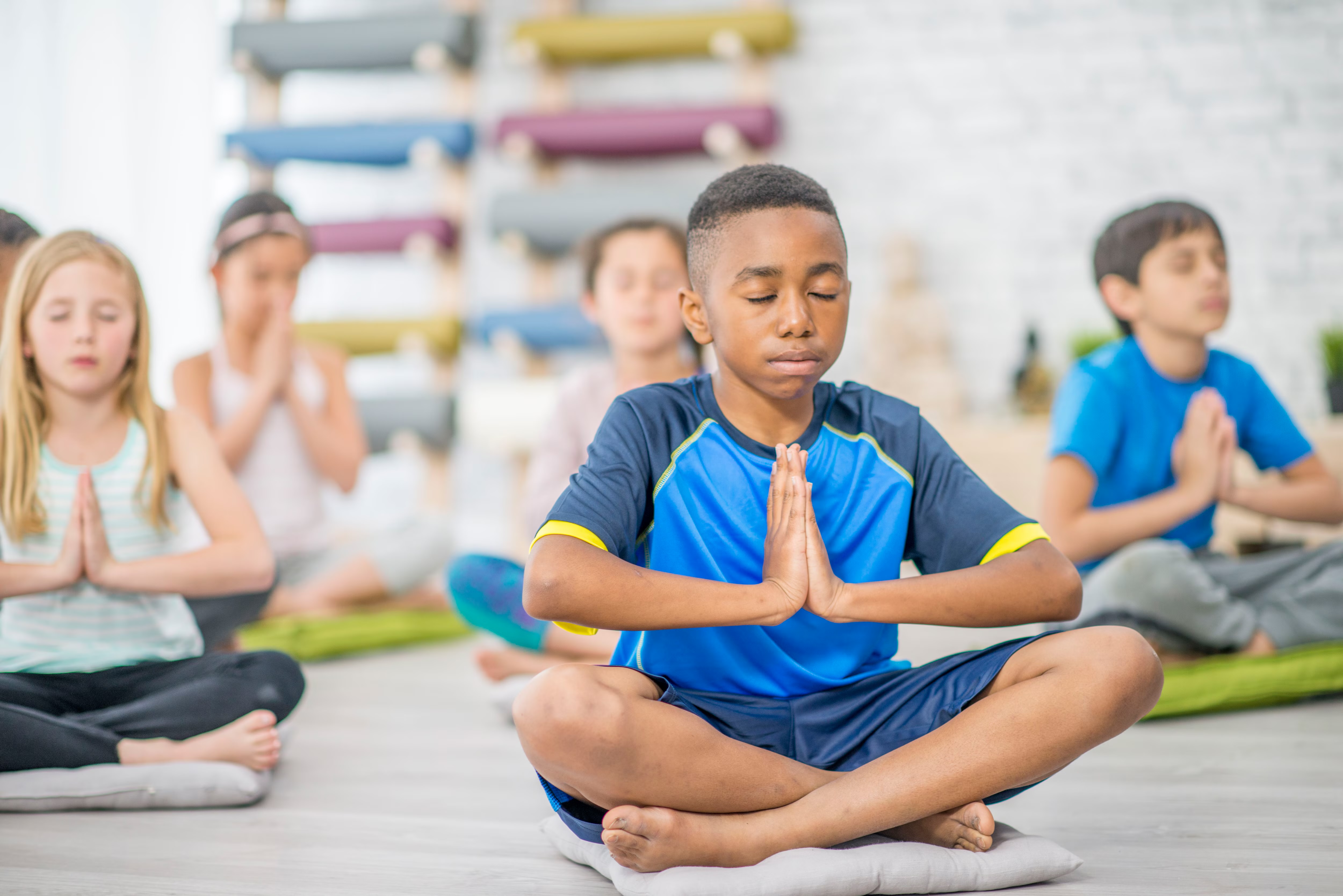 Children practicing breathwork